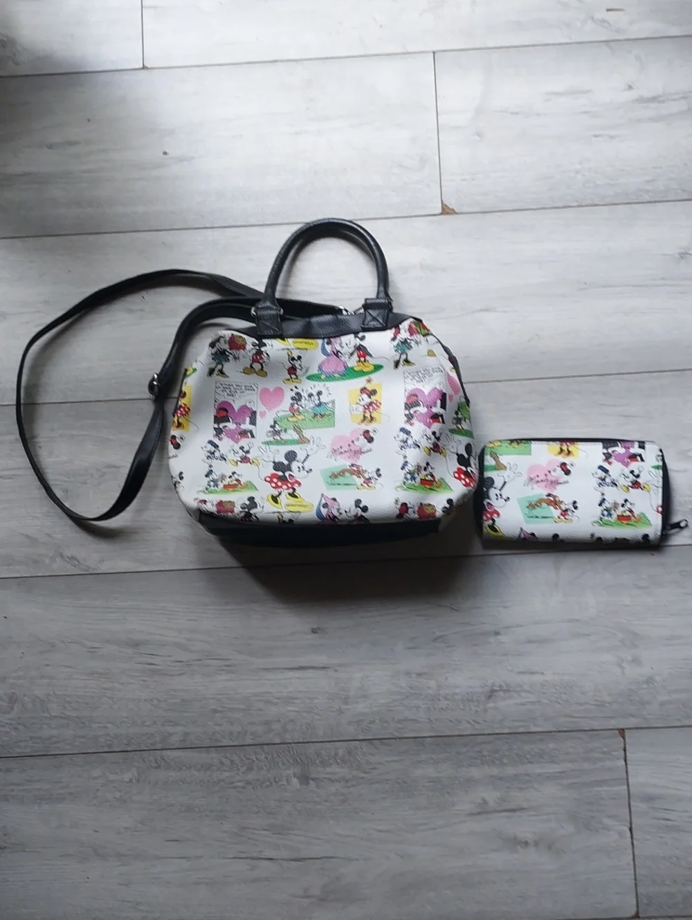 Disney  Printed Satchel, Bag,Purse with Black Trim and Multicolor Characters